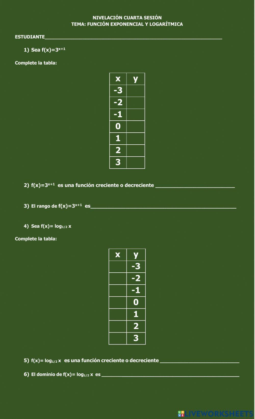 Función exponencial y función logarítmica