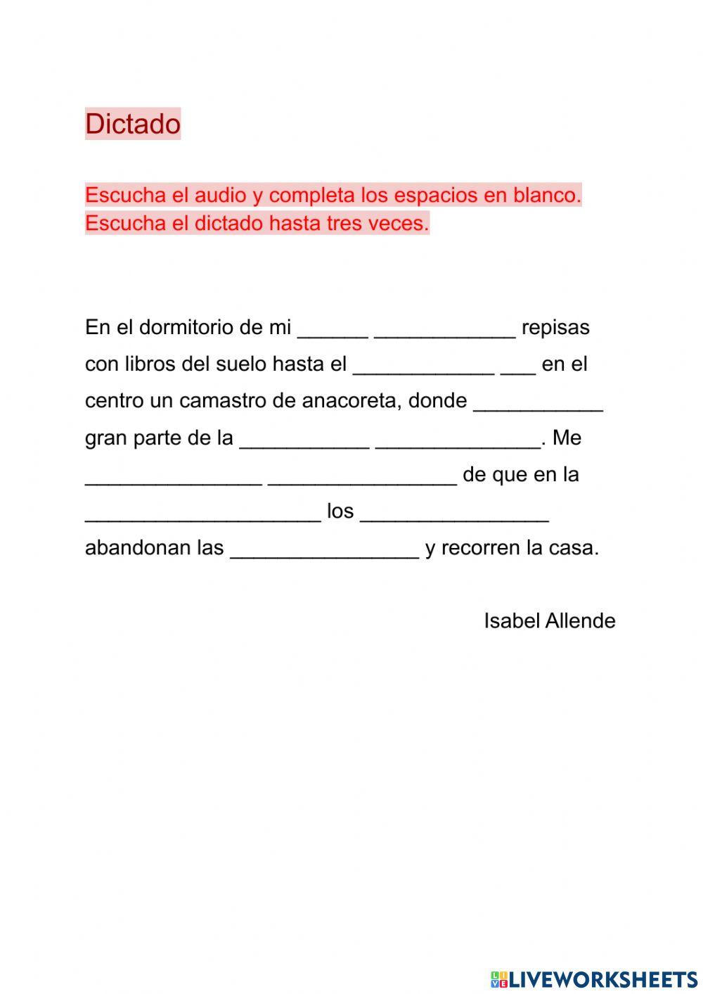 Dictado - pretérito iimperfecto - verbo Haber