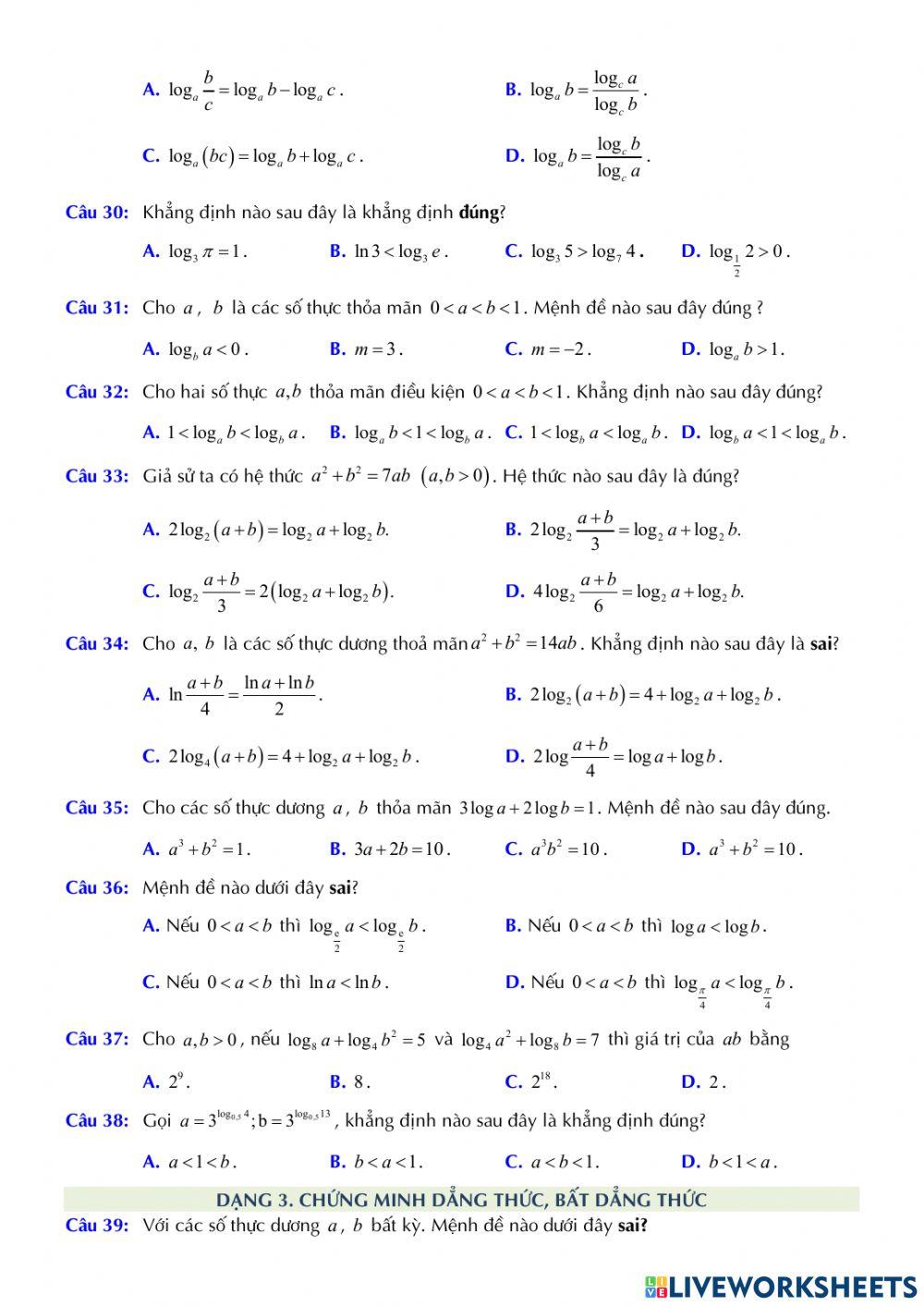 Giải tích 12 - Chương 2 - Bài 3. Logarit