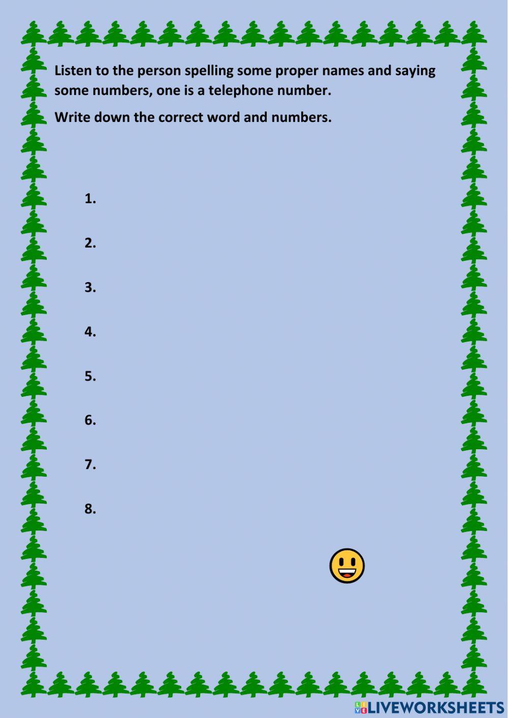 LISTENING spelling names and numbers