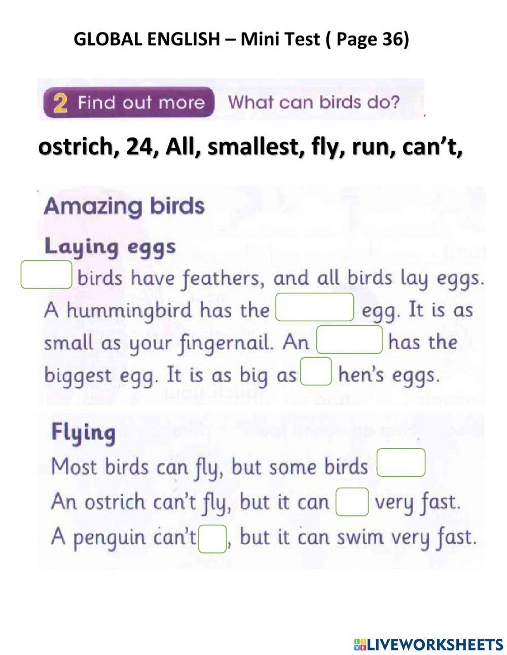 GLOBAL ENGLISH – Mini Test ( Page 36)
