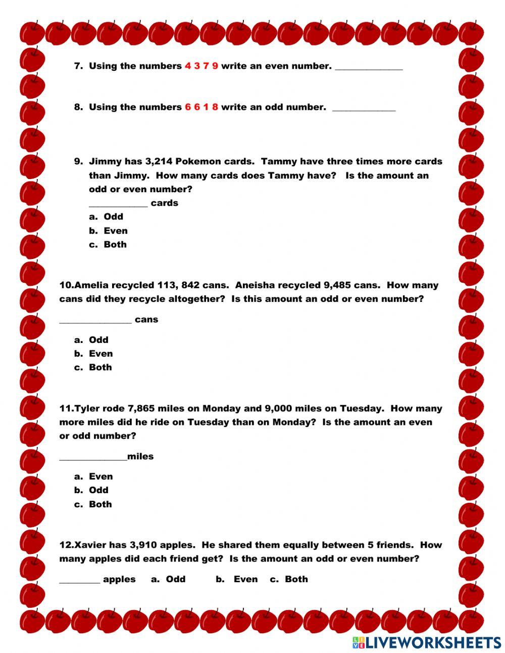 Patterns, Odd and Even Numbers worksheet | Live Worksheets