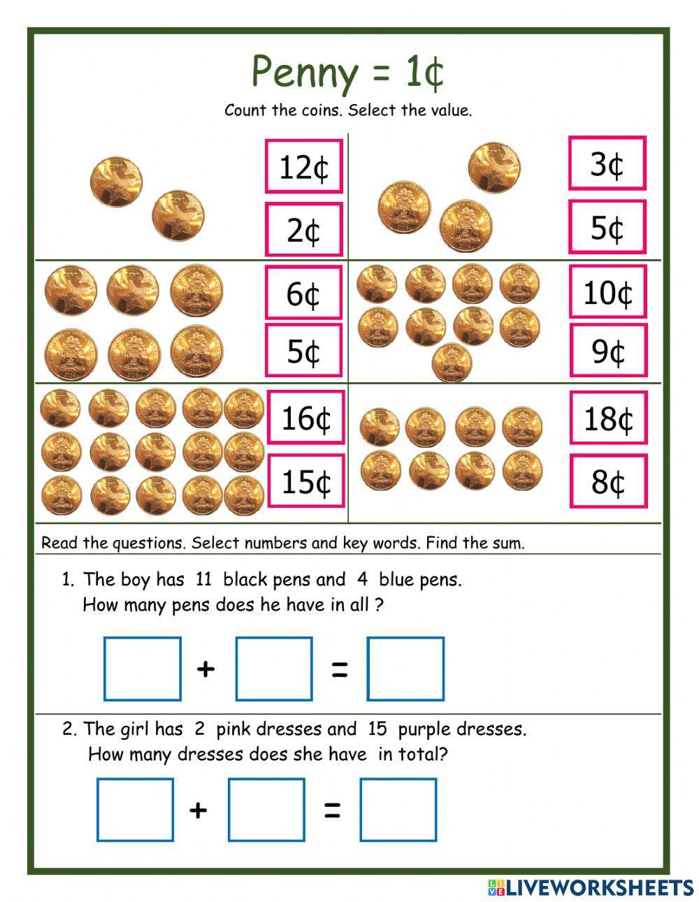 Pennies and Addition Word Problems DJ