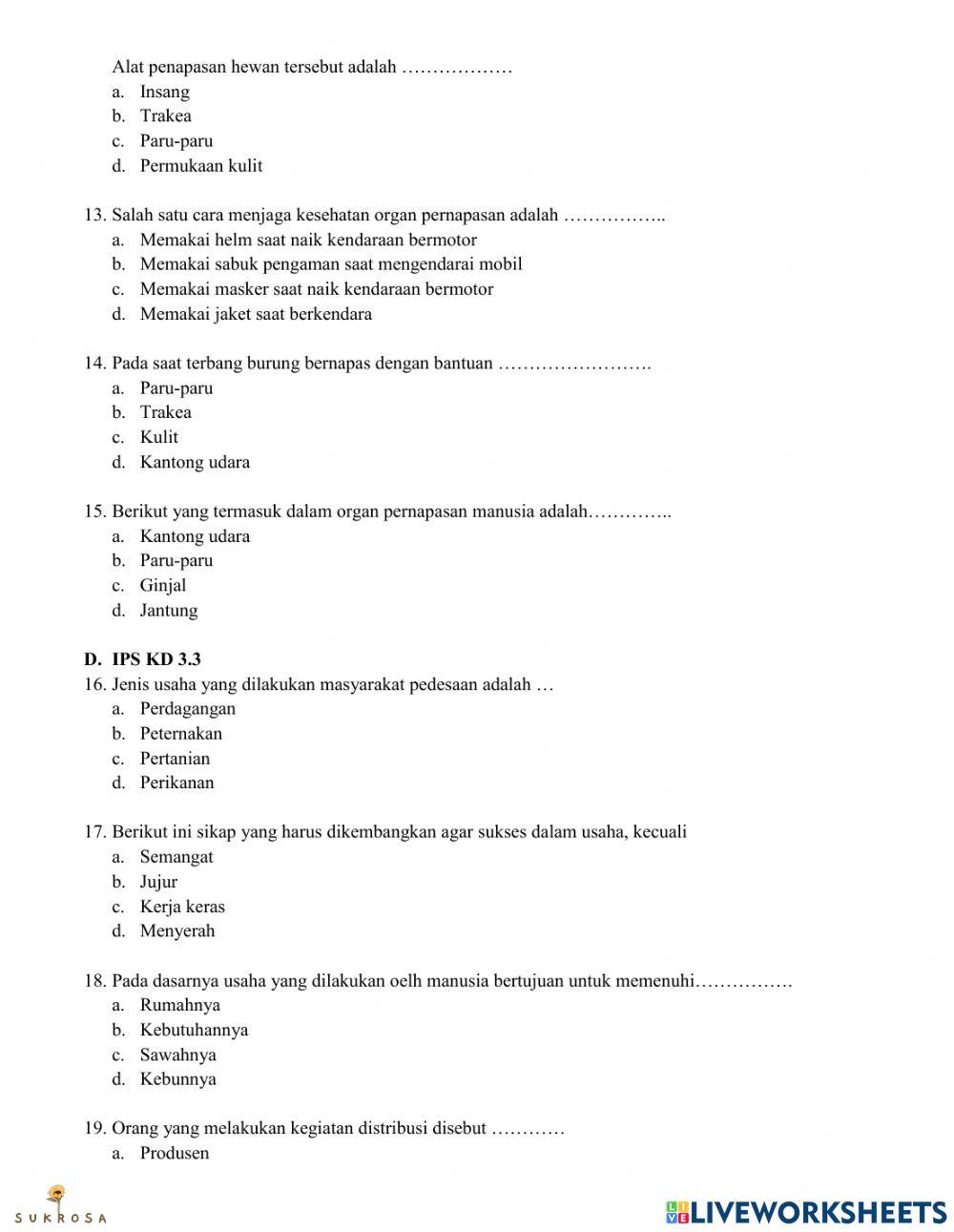 Penilaian Akhir Semester 1 Tema 2 Kelas 5