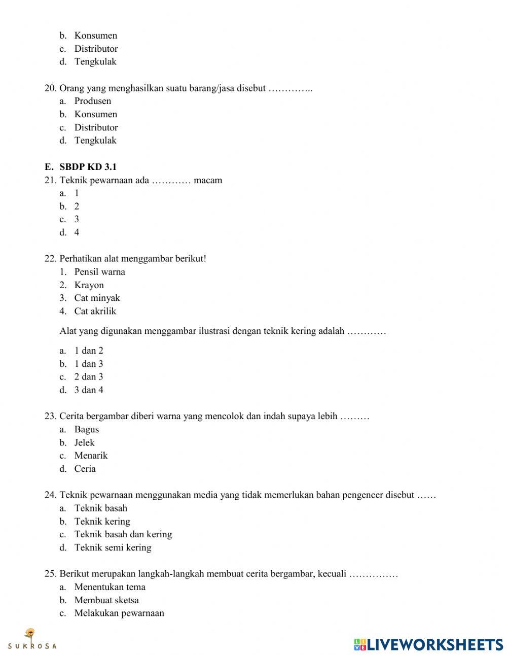 Penilaian Akhir Semester 1 Tema 2 Kelas 5