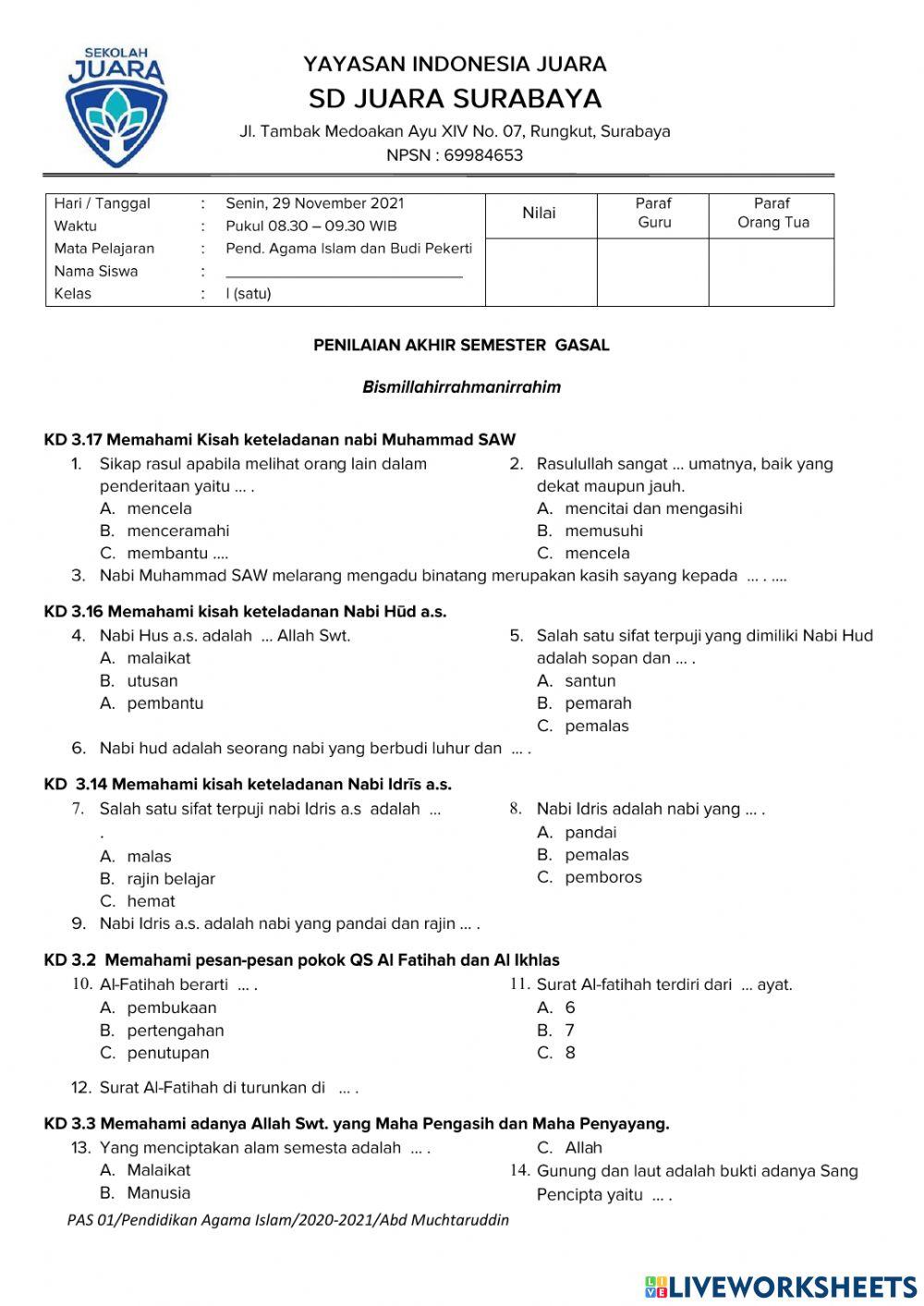 Pas pai kelas 1 sem 1