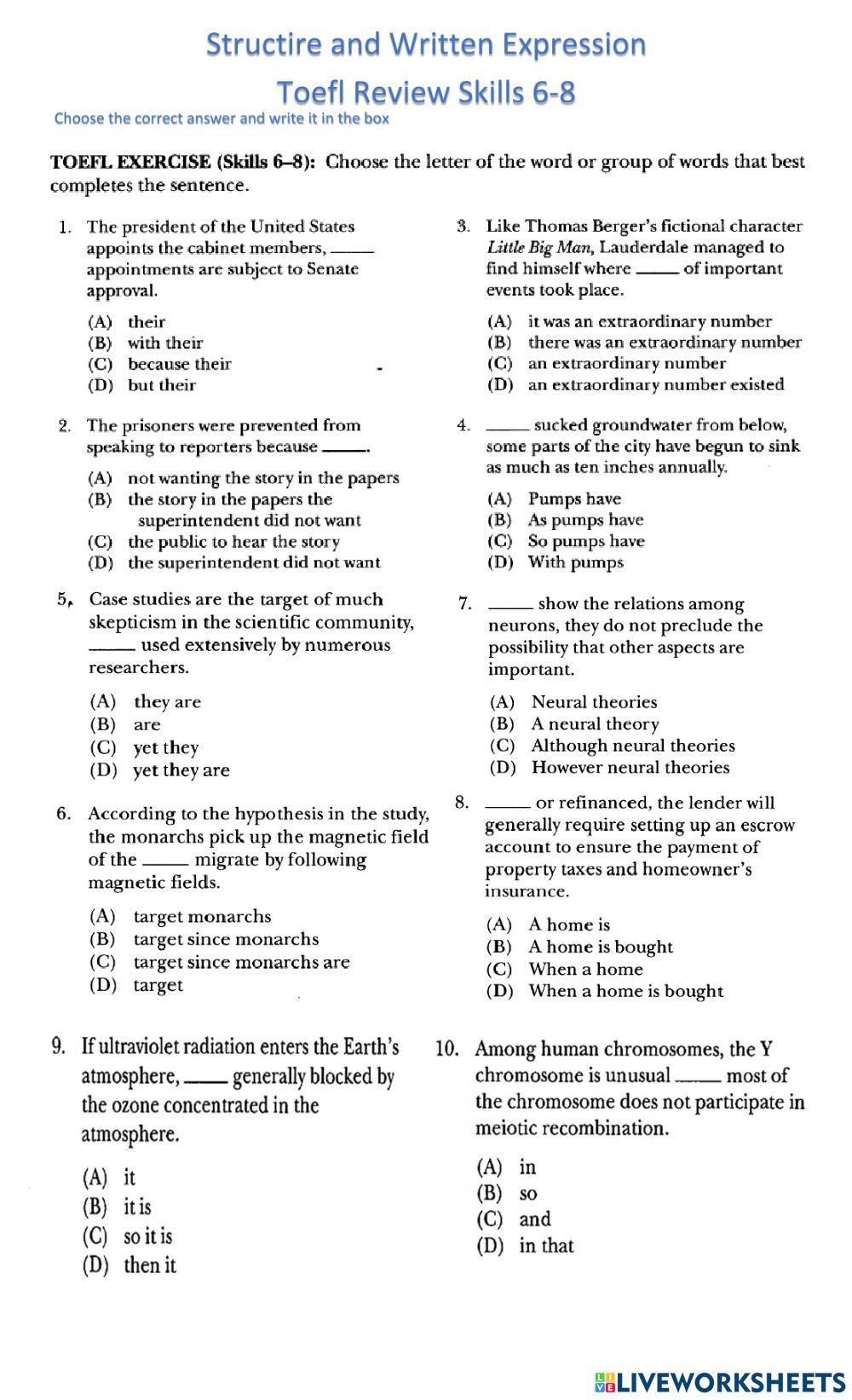 TOEFL Structure Skills 6-8