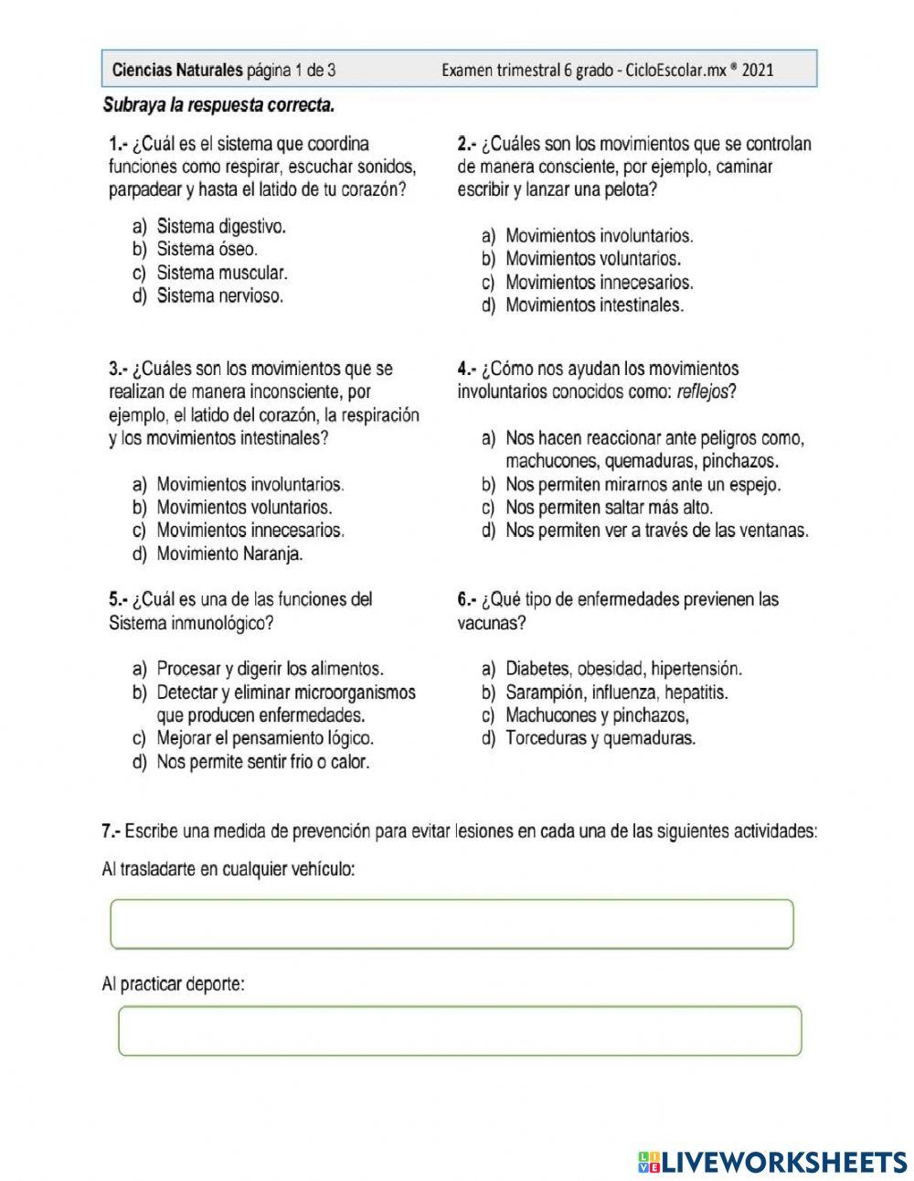 Evaluación Bloque I Ciencias Naturales