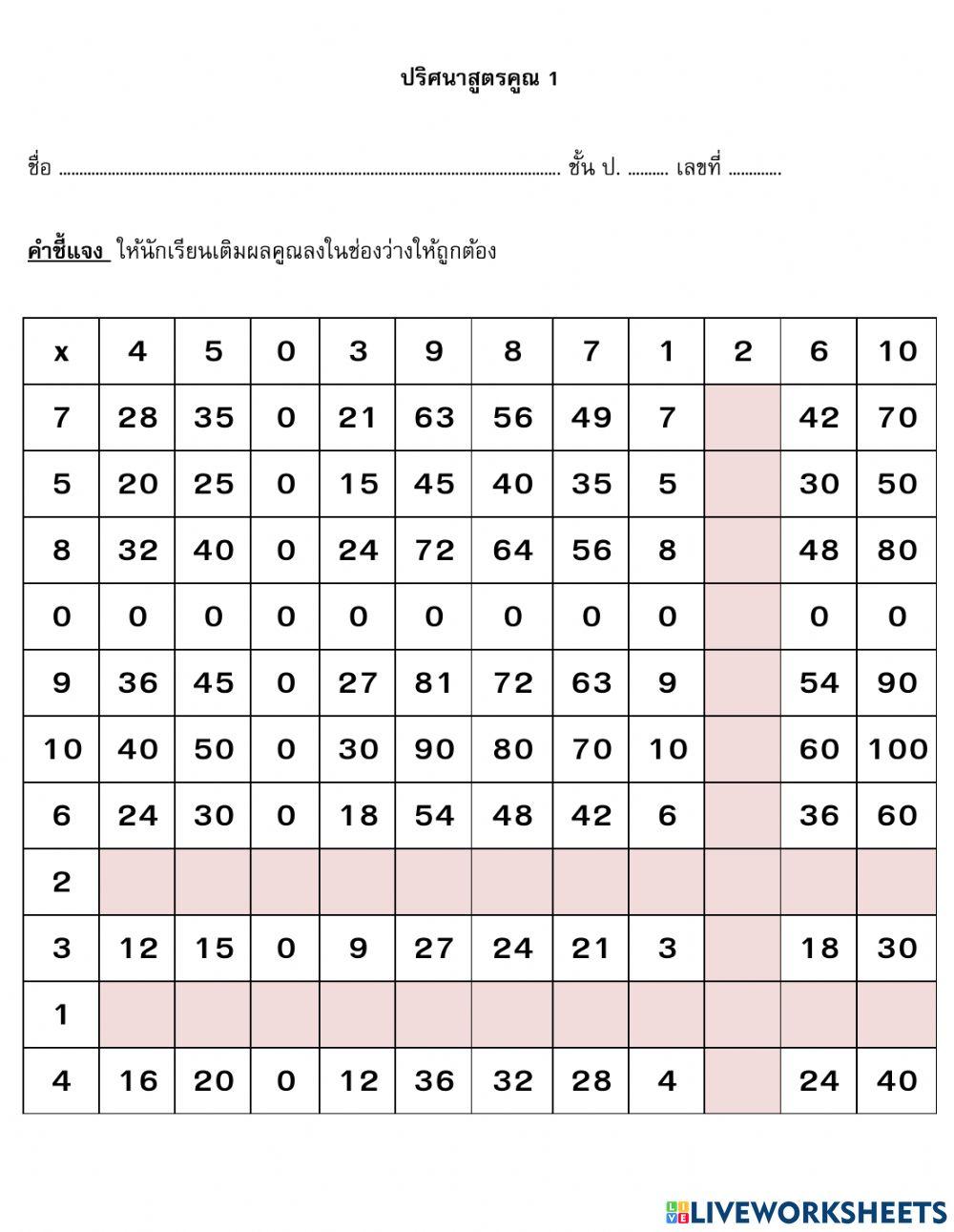 ปริศนาสูตรคูณ 1