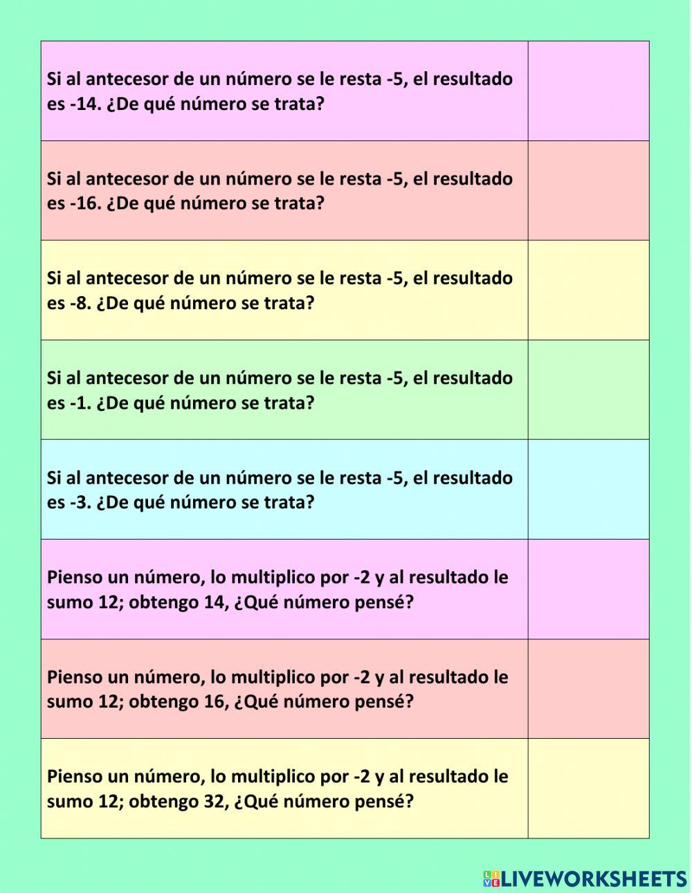 Ecuaciones con numeros negativos