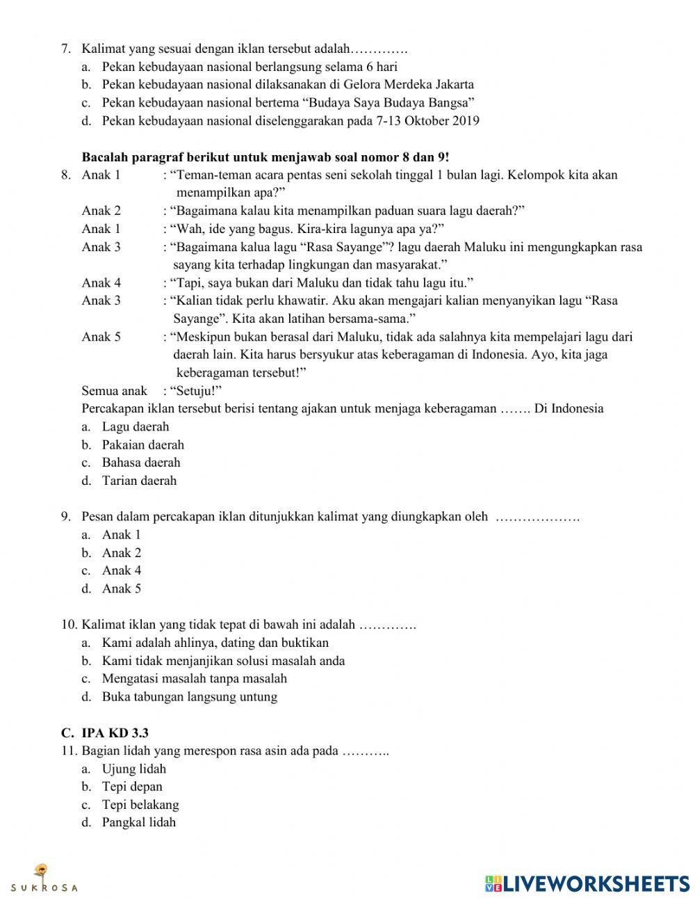 Penilaian Akhir Semester 1 Tema 3 Kelas 5