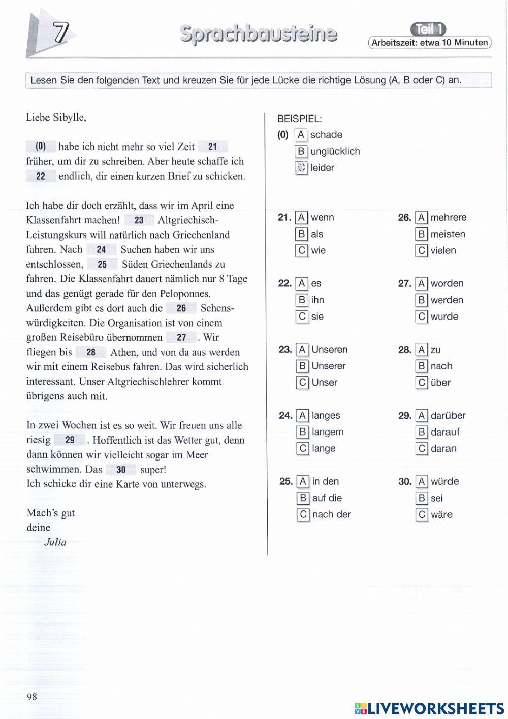 B1 Zertifikat EH7 Sprachbausteine Teil 1