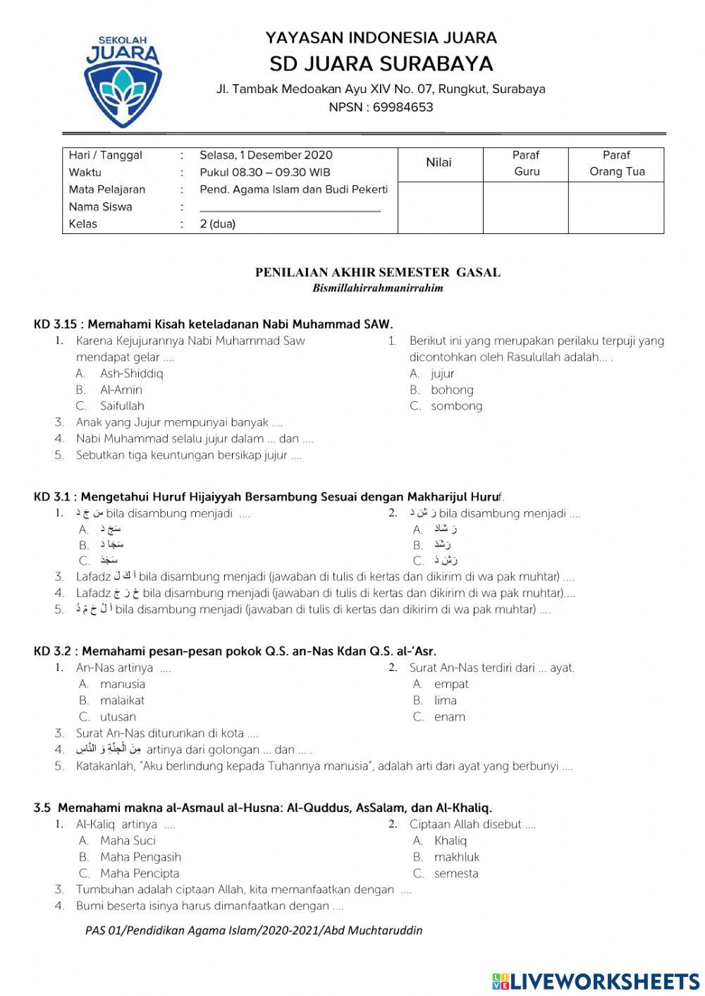 Pas sem 1 kelas 2 sd juara