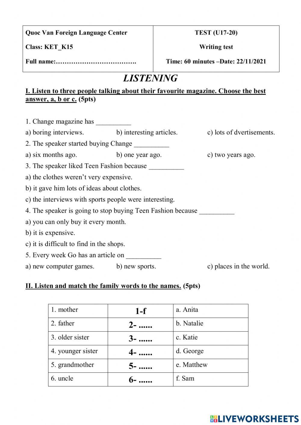 KET-15 (listening test)