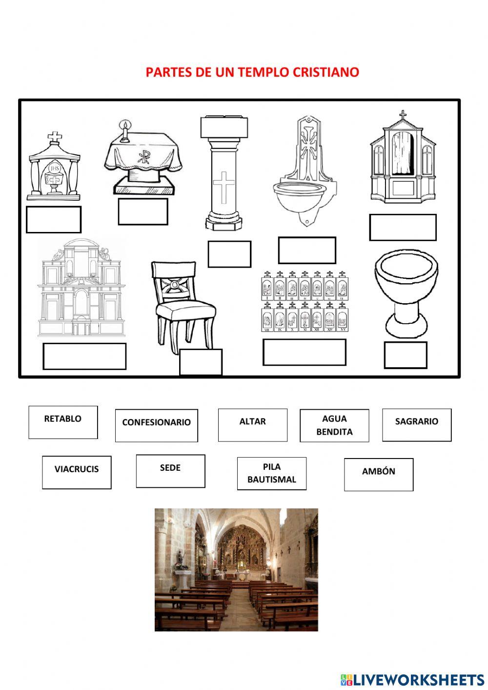 Partes de una iglesia cristiana interactive worksheet | Live Worksheets