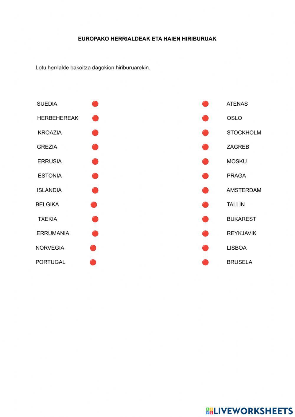 Europako herrialdeak eta hiriburuak
