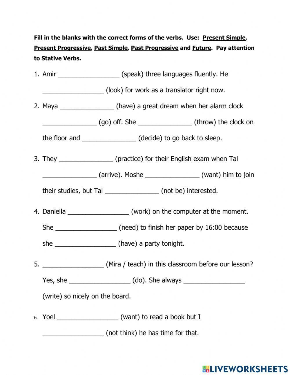 1661158 Five Basic Tenses Eitanb LiveWorksheets 1661158-five-basic-tenses-eitanb-liveworksheets