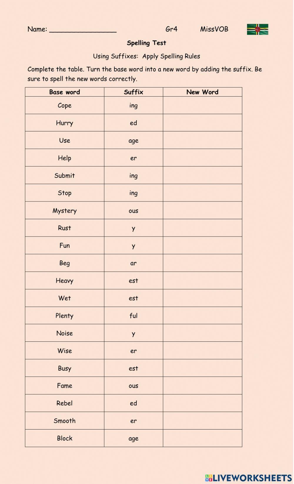 Spelling Rules activity for 4 | Live Worksheets