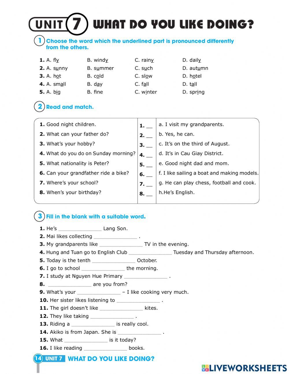 GRADE 3-UNIT 7-  What do you like doing?