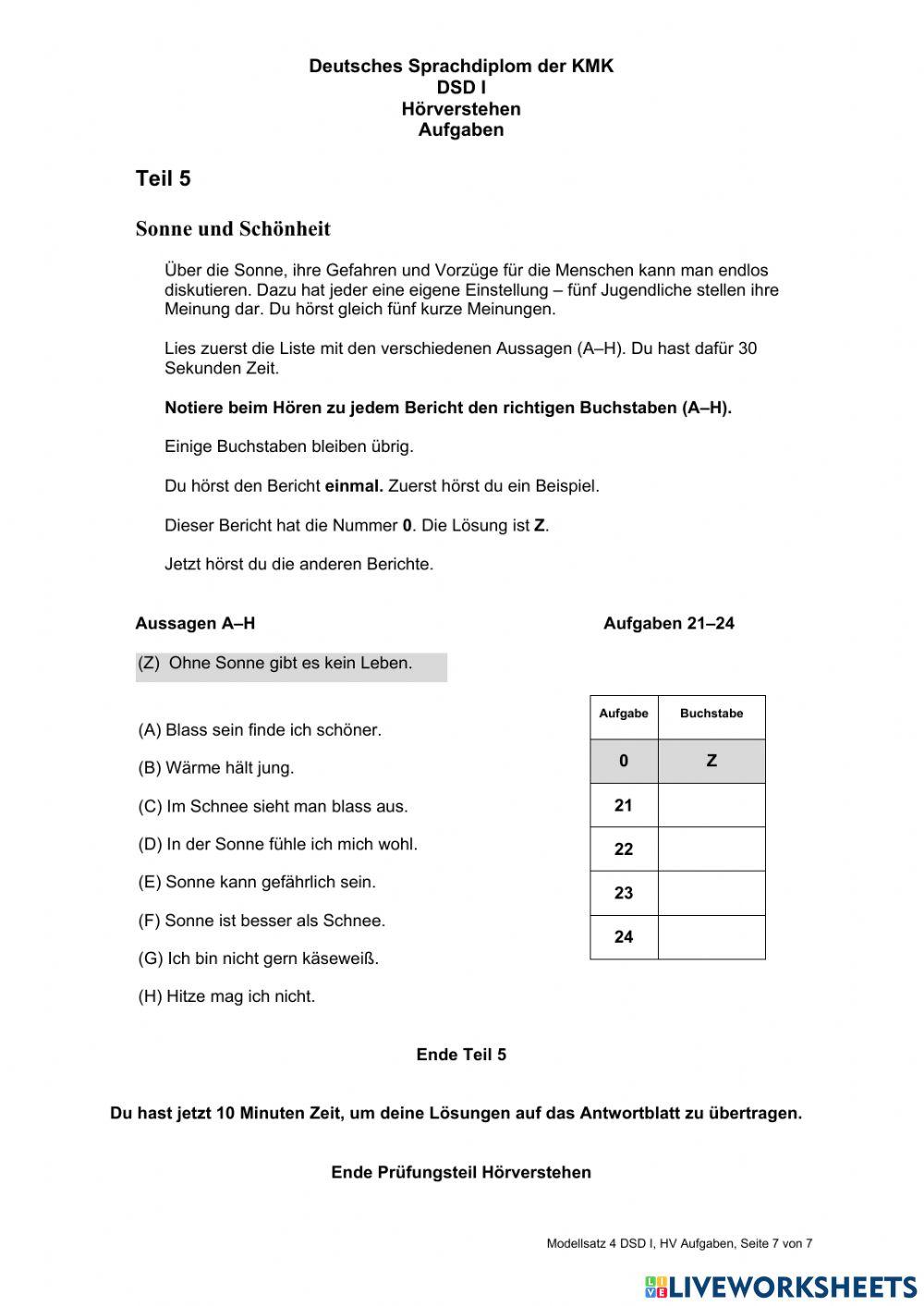 Modellsatz 4- Hören