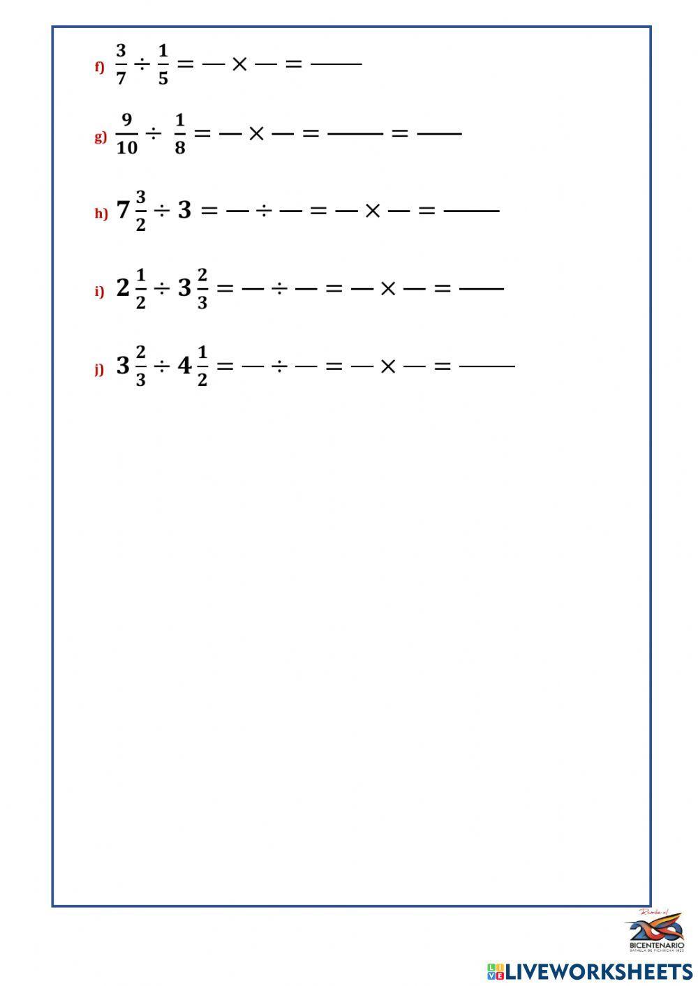 Multiplicacion y division de fracciones