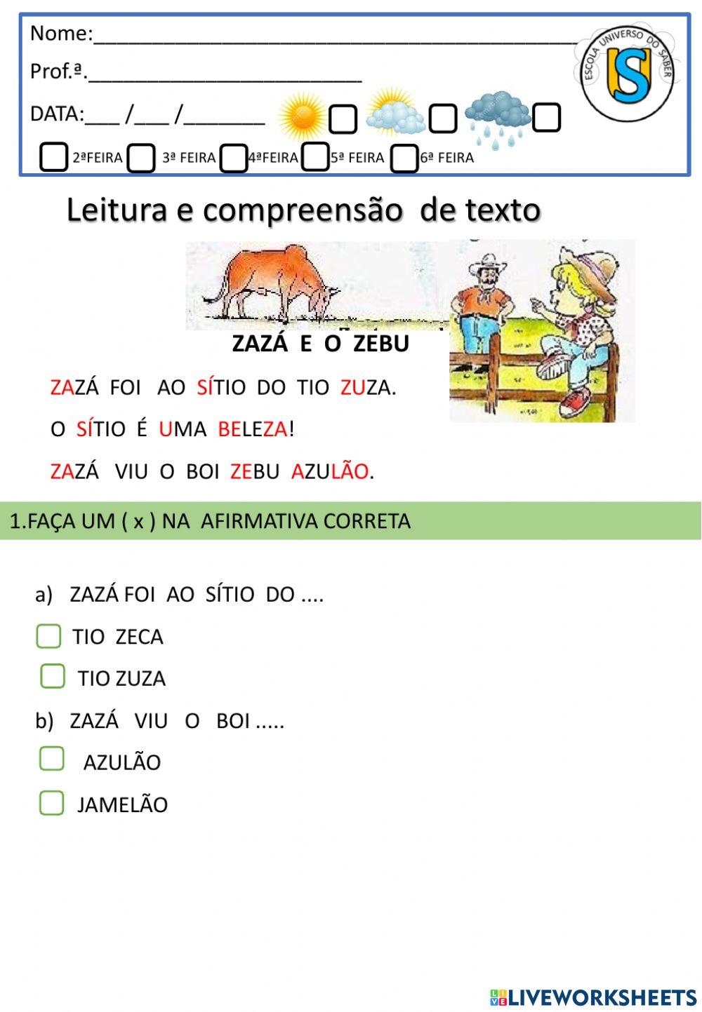 Leitura  e compreensão de texto-o boi azulão