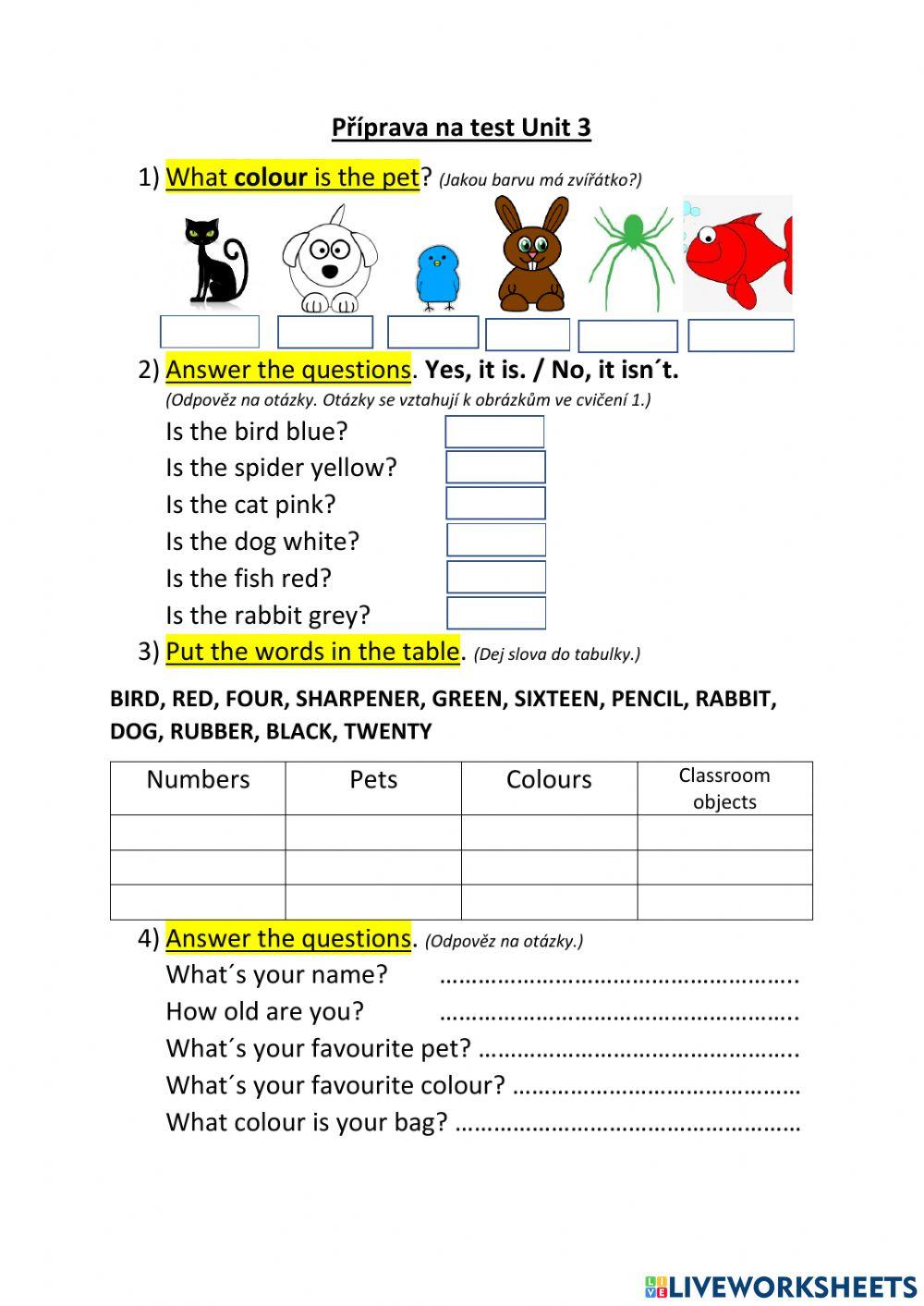 Procvičování před testem Unit 3