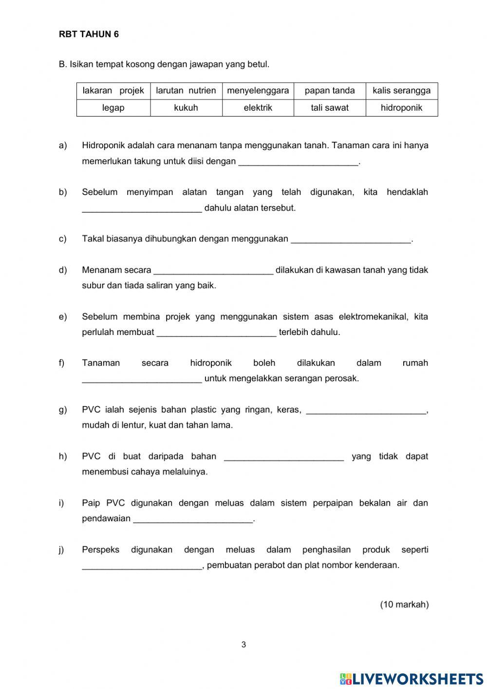 Pentaksiran setara standard RBT TAHUN 6 BAHAGIAN B