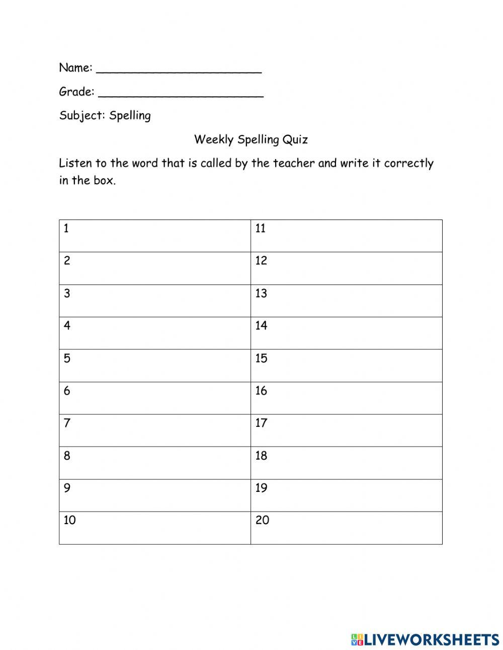 Vowel Changes in Plurals Spelling Quiz) worksheet Live Worksheets