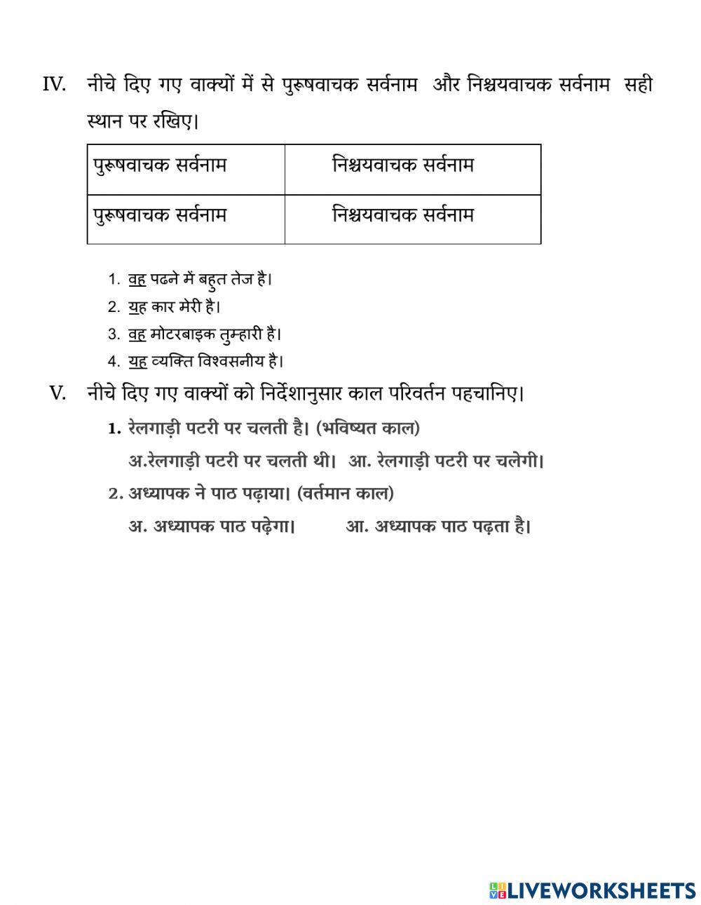 व्याकरणिक कार्य- कार्य पत्रिका