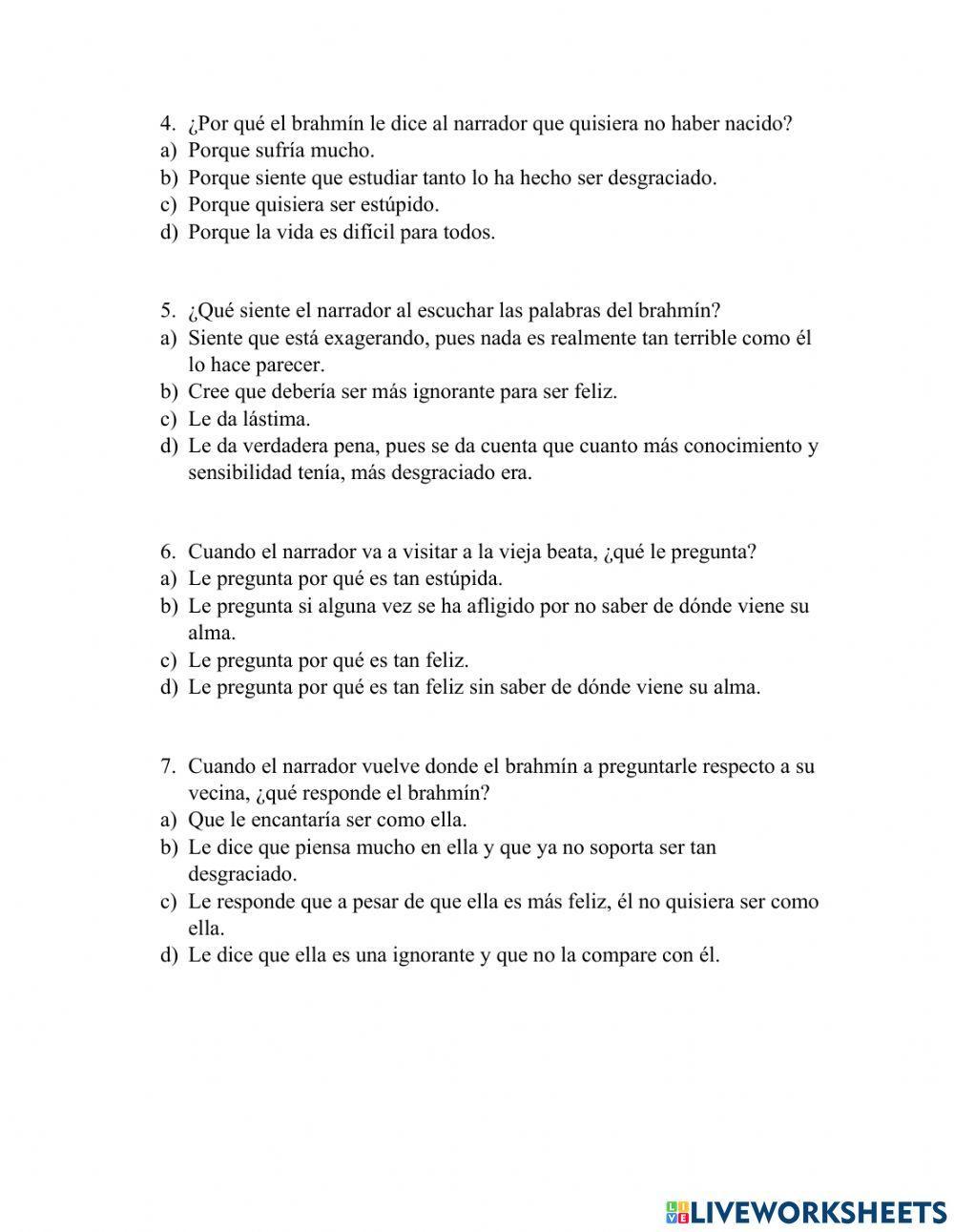 -historia de un brahmín- comprensión lectora