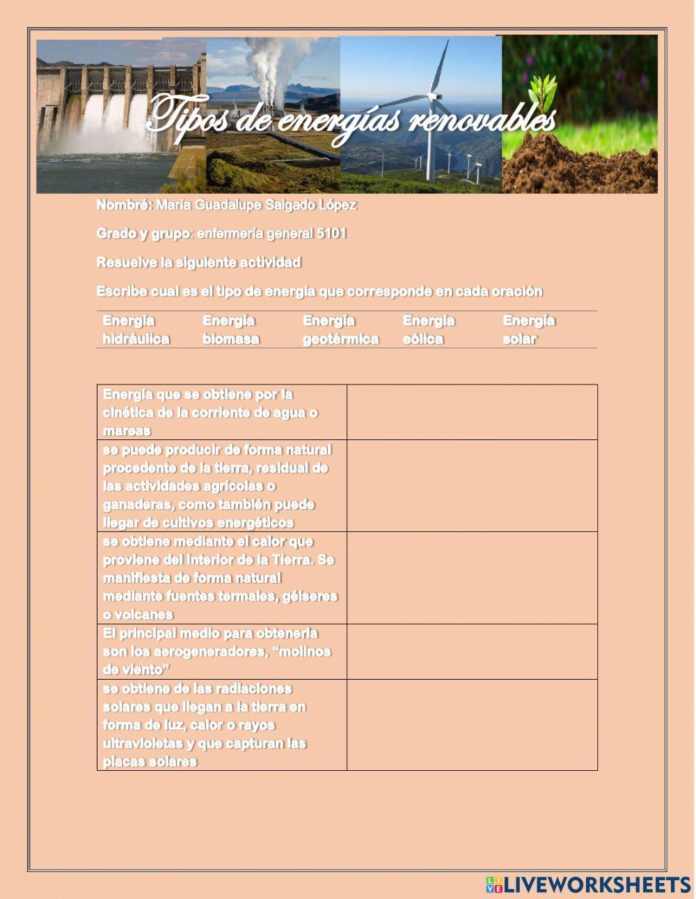 Ficha interactiva tipos de energías no renovables