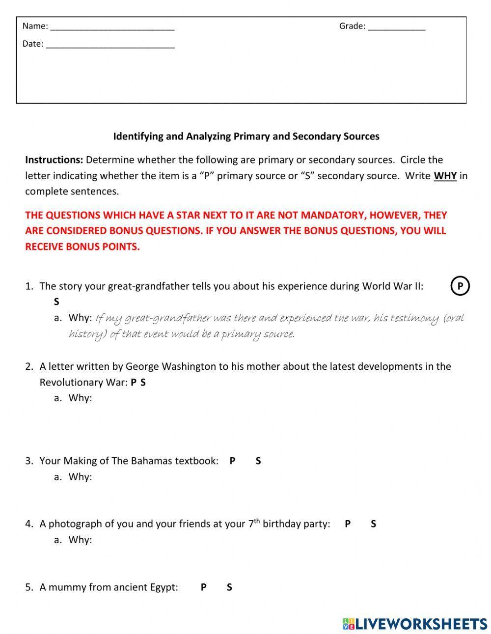 Primary and Secondary Sources