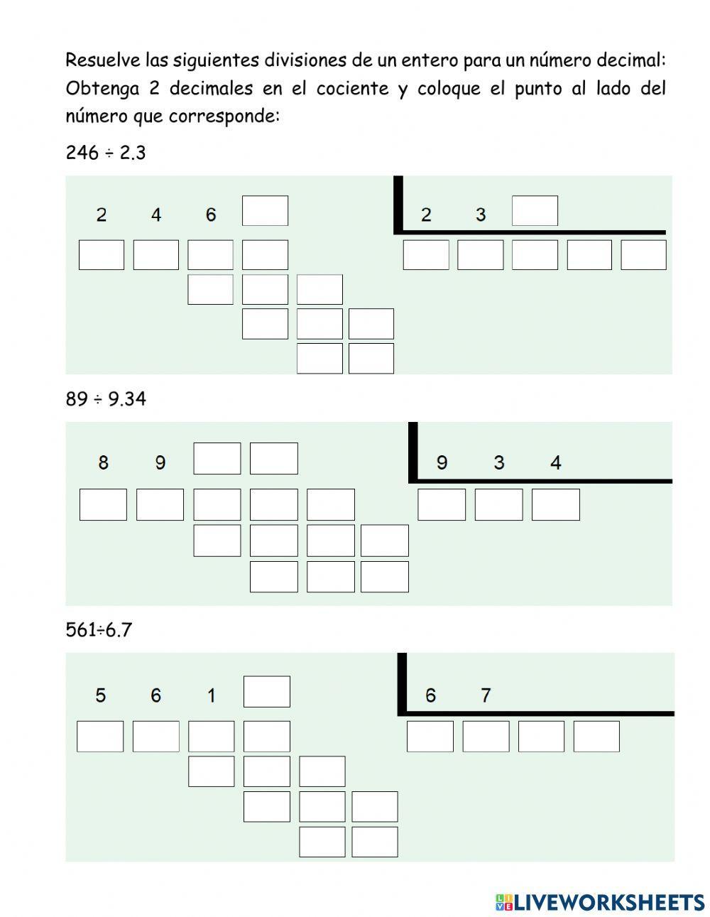 División decimal para entero