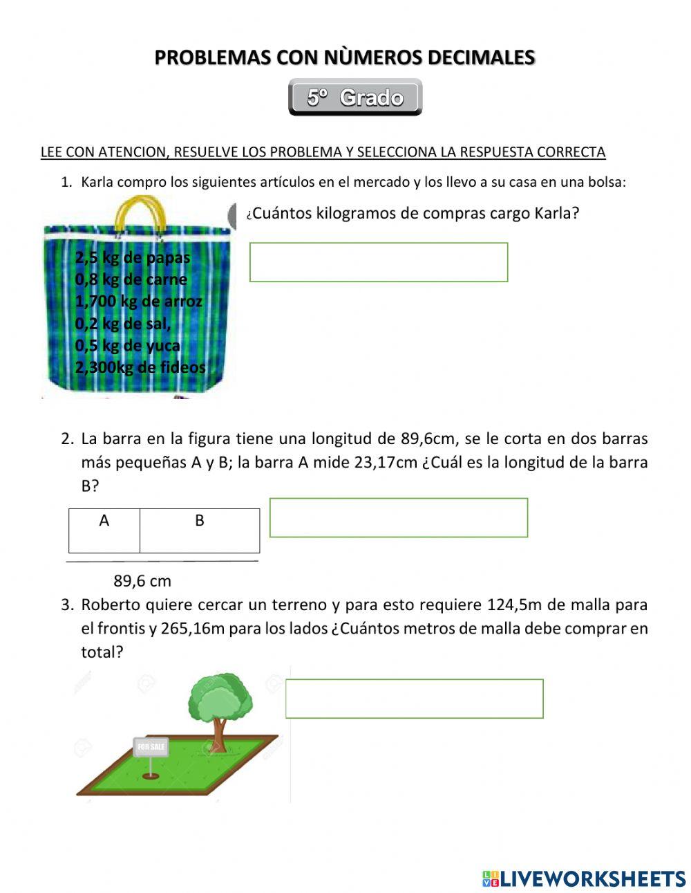 Problemas con numeros decimales