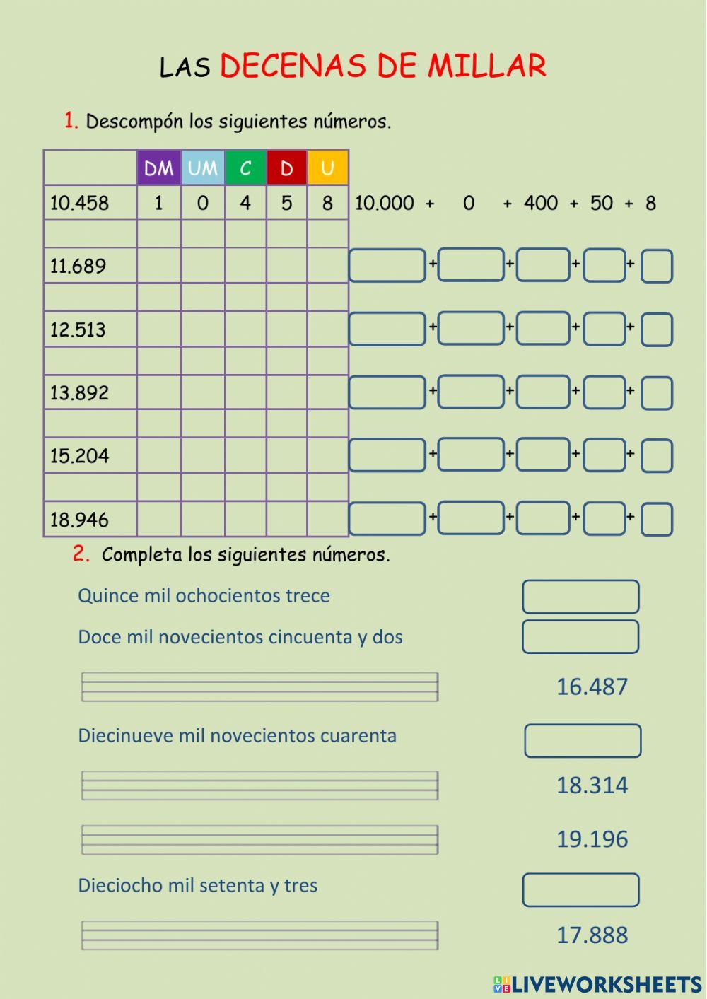 Numeración - Las decenas de millar