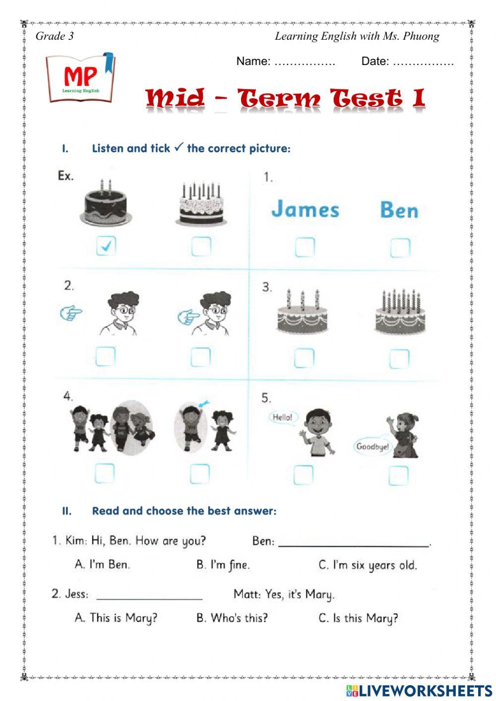 English 3 - Review mid- term test I