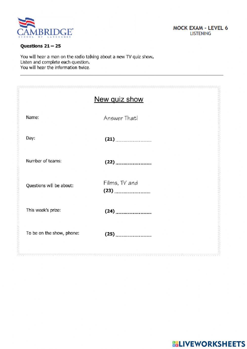 TEEN 6 Listening Mock