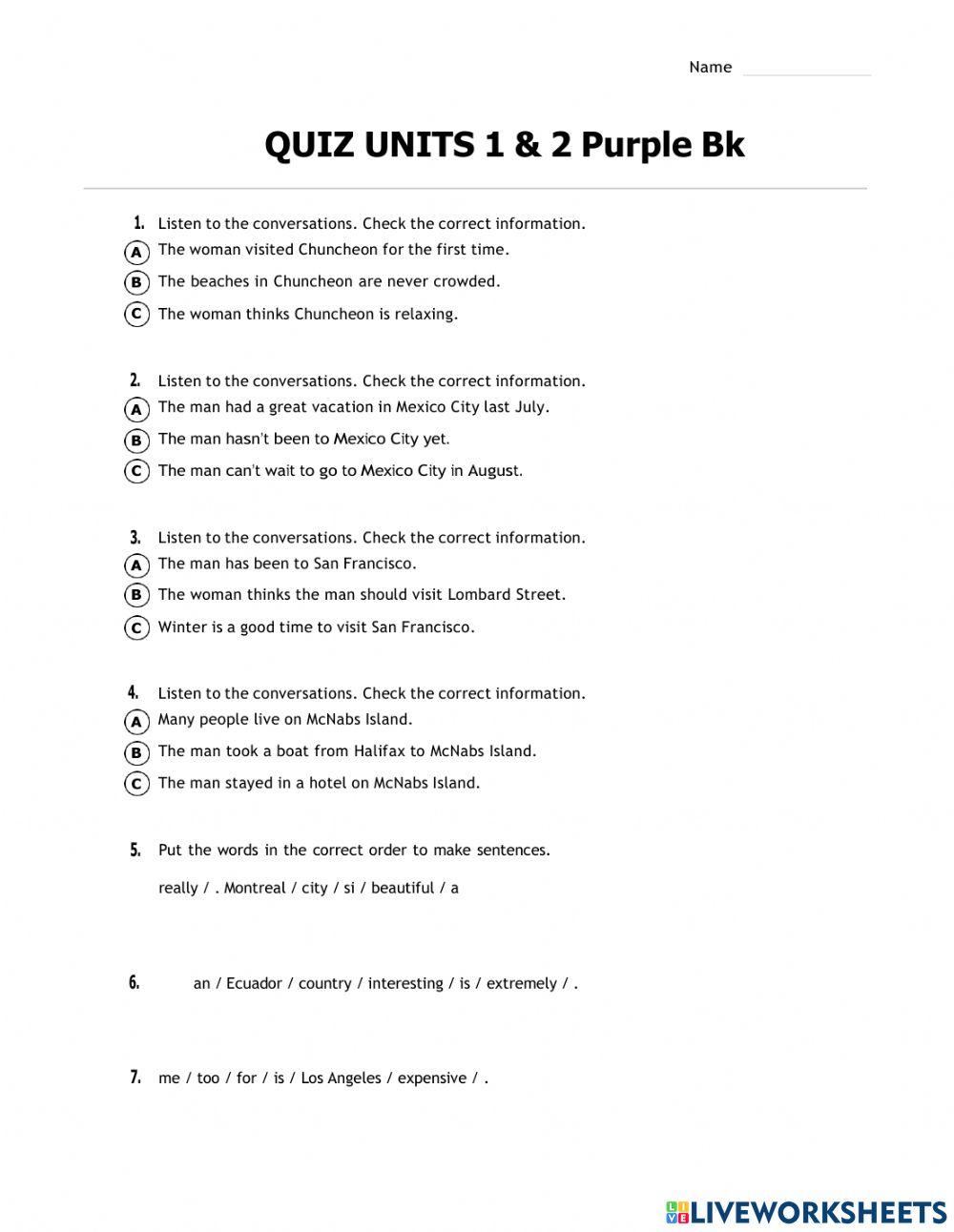 Quiz Units1&2 Purple BK