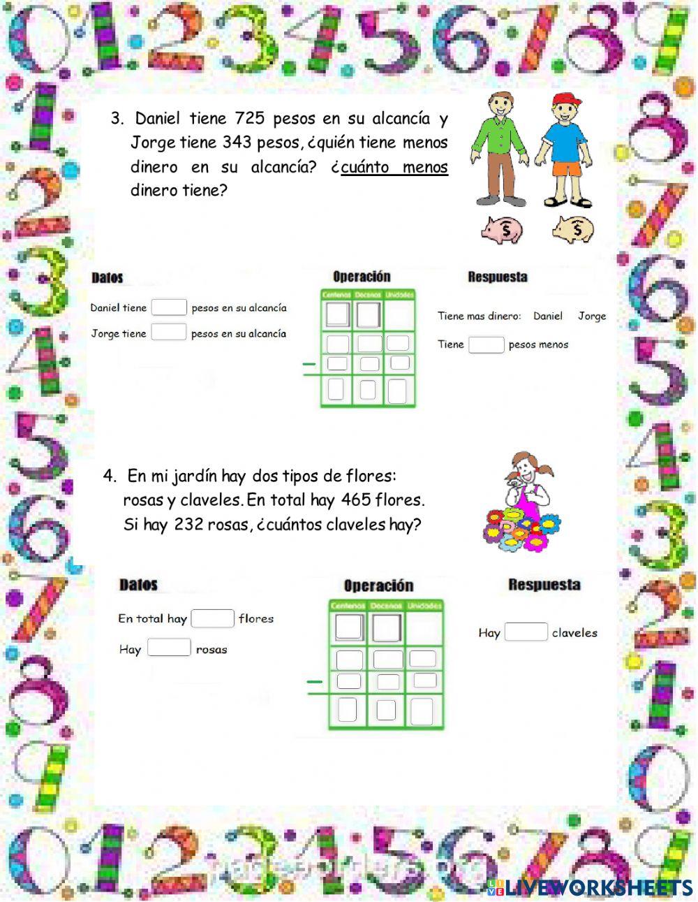 Problemas de sustracciones con y sin canje
