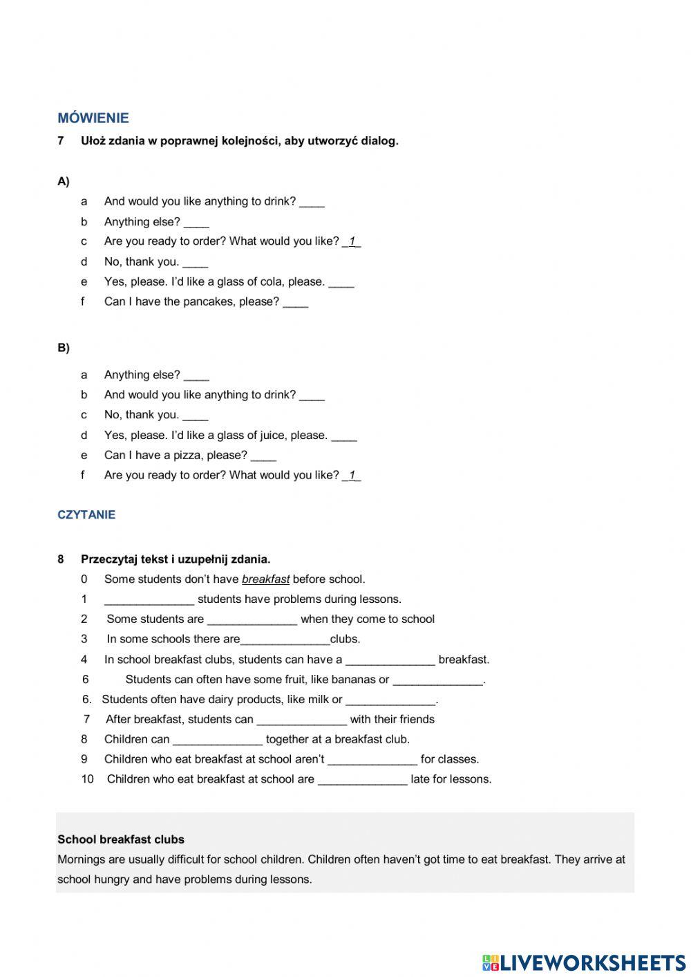 English Class A1   Unit 2 PRZYGOTOWANIE DO TESTU online exercise for