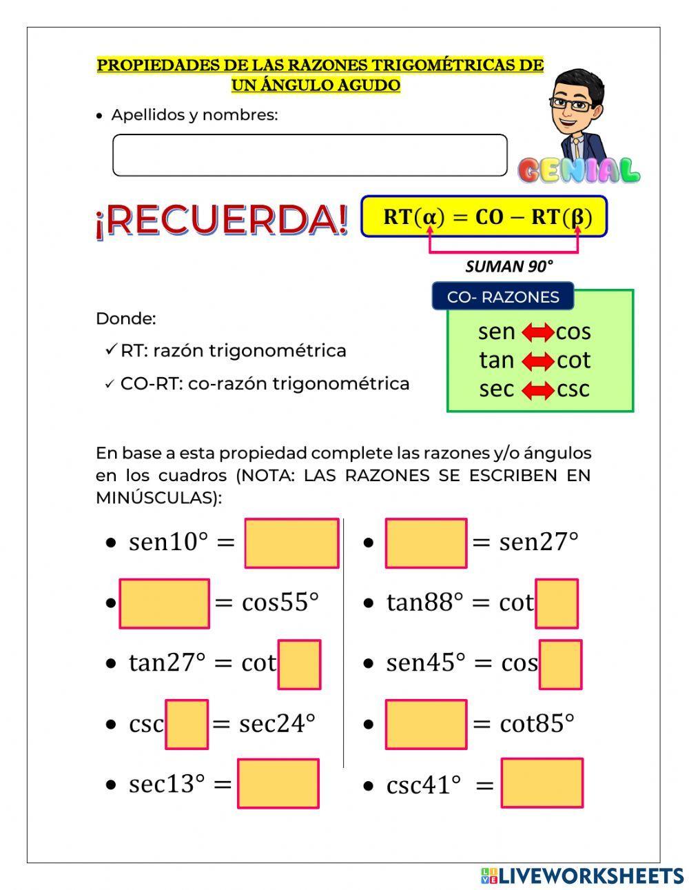 Propiedades de las razones trigonométricas