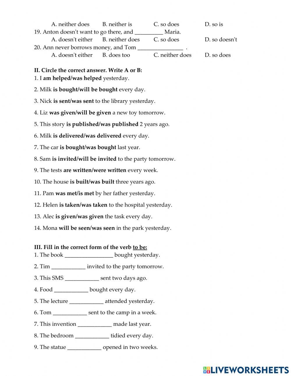 CHECK 14 - so too either neither - passive voice