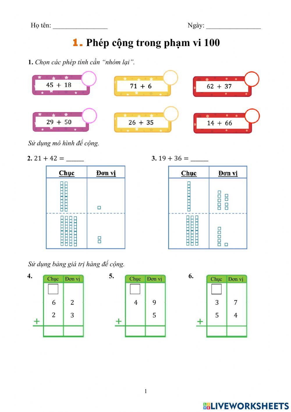 Phép cộng trong phạm vi 100