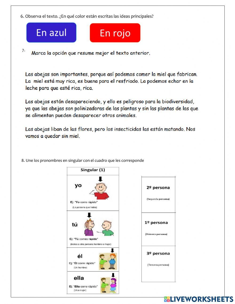 Examen Español Primer Trimestre Cuarto Primaria