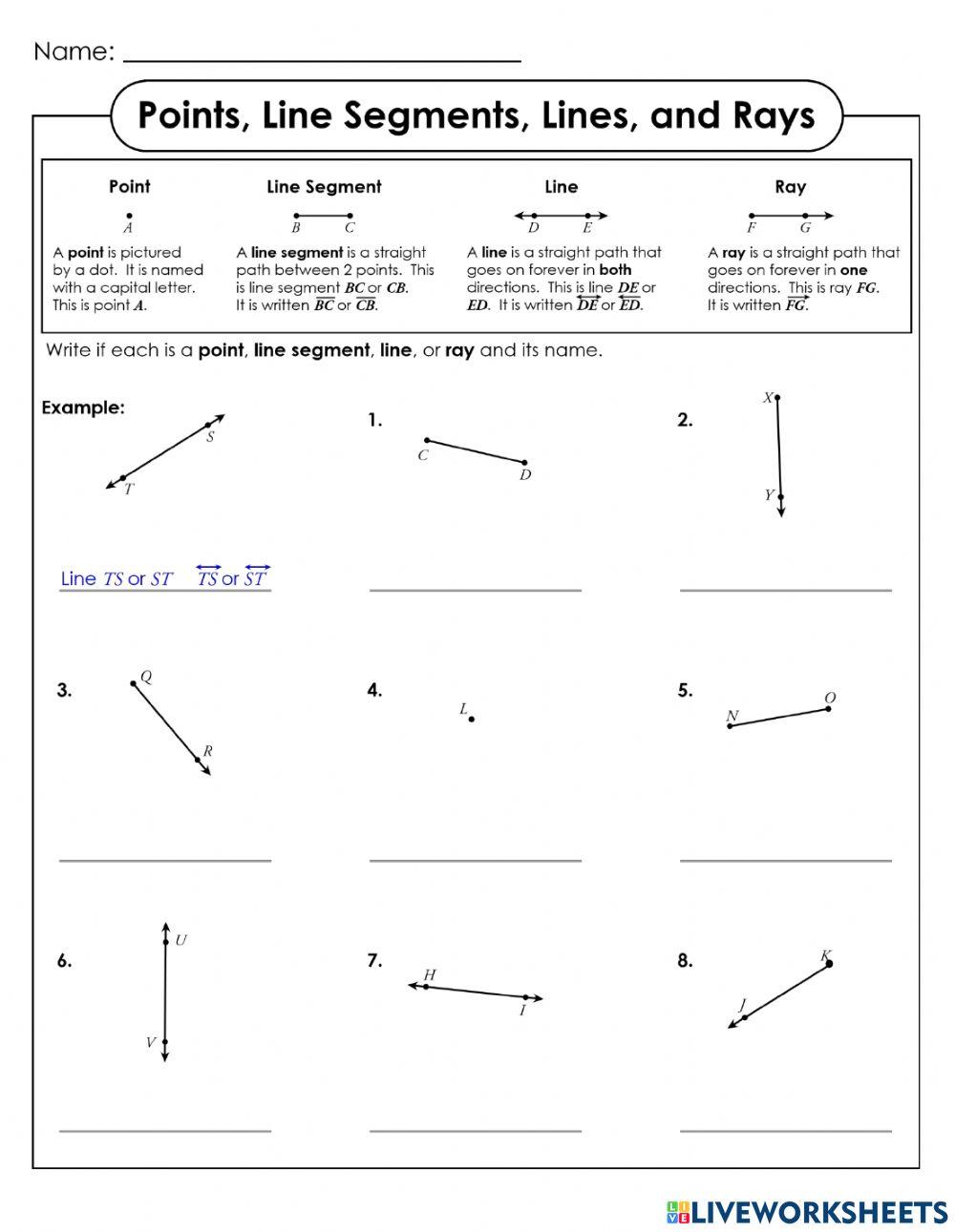 Points Lines Line Segments and Rays online exercise for Live Worksheets