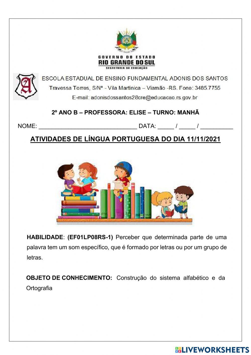 Aula do dia 11.11.2021 - língua portuguesa