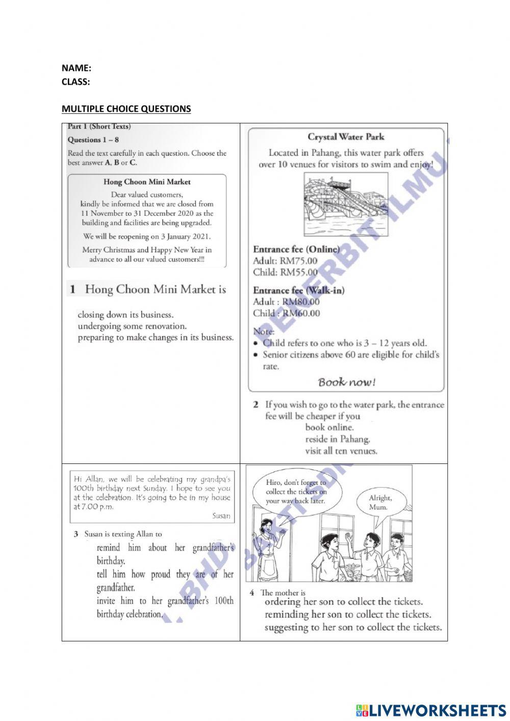 Short text exercise | Live Worksheets