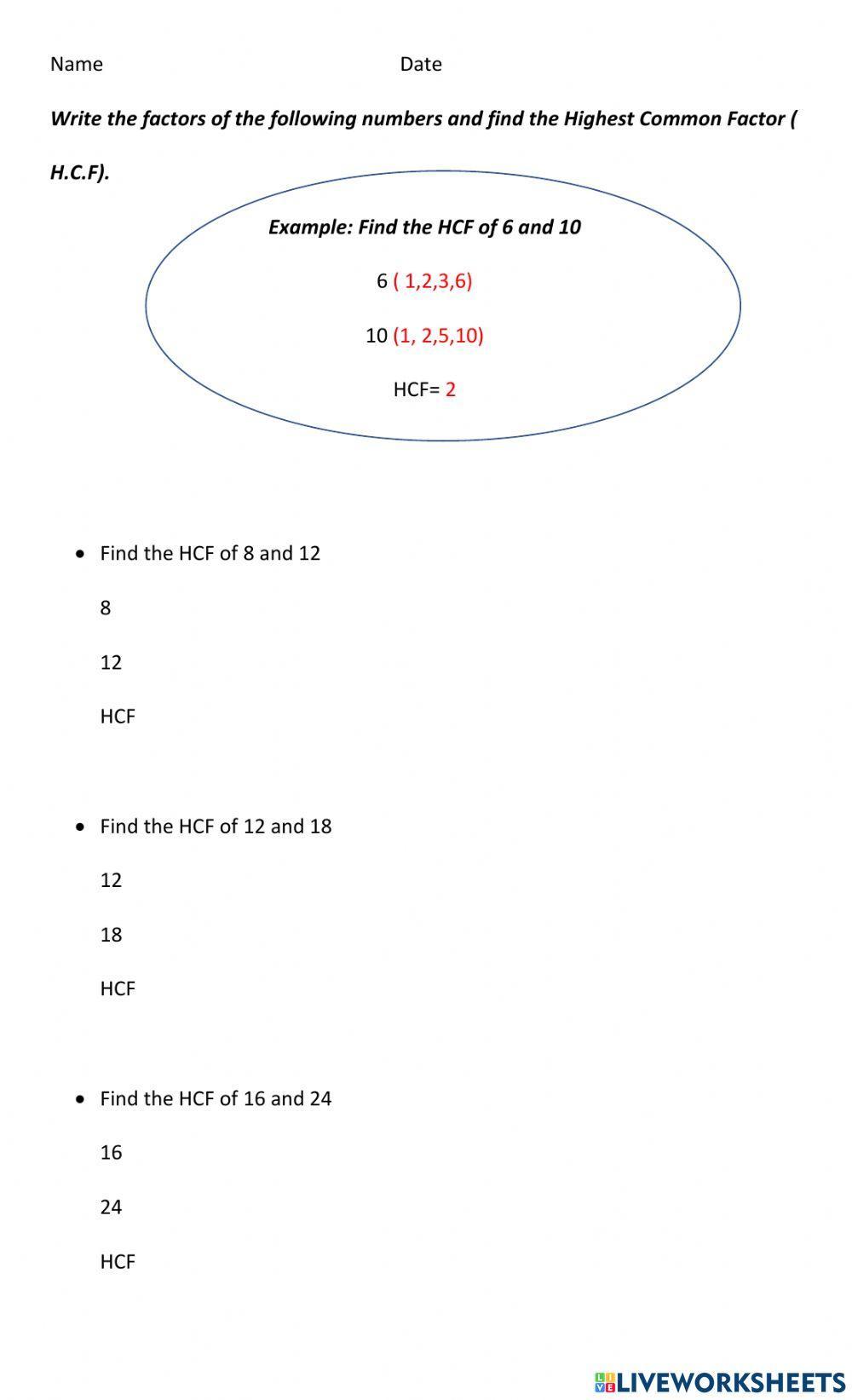 Highest Common Factor (HCF)