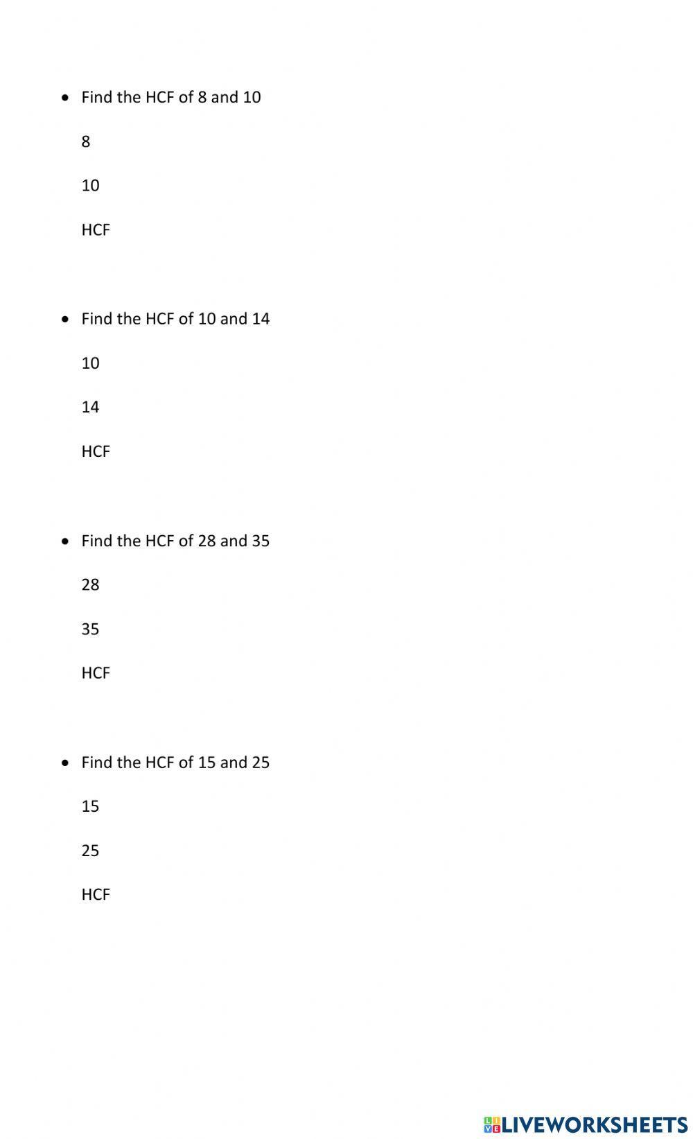 Highest Common Factor (HCF)